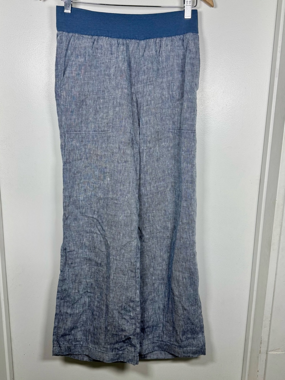 Lands End Linen Wide Leg Pull On Pants Women’s 4 P Pockets Summer Nautical EUC